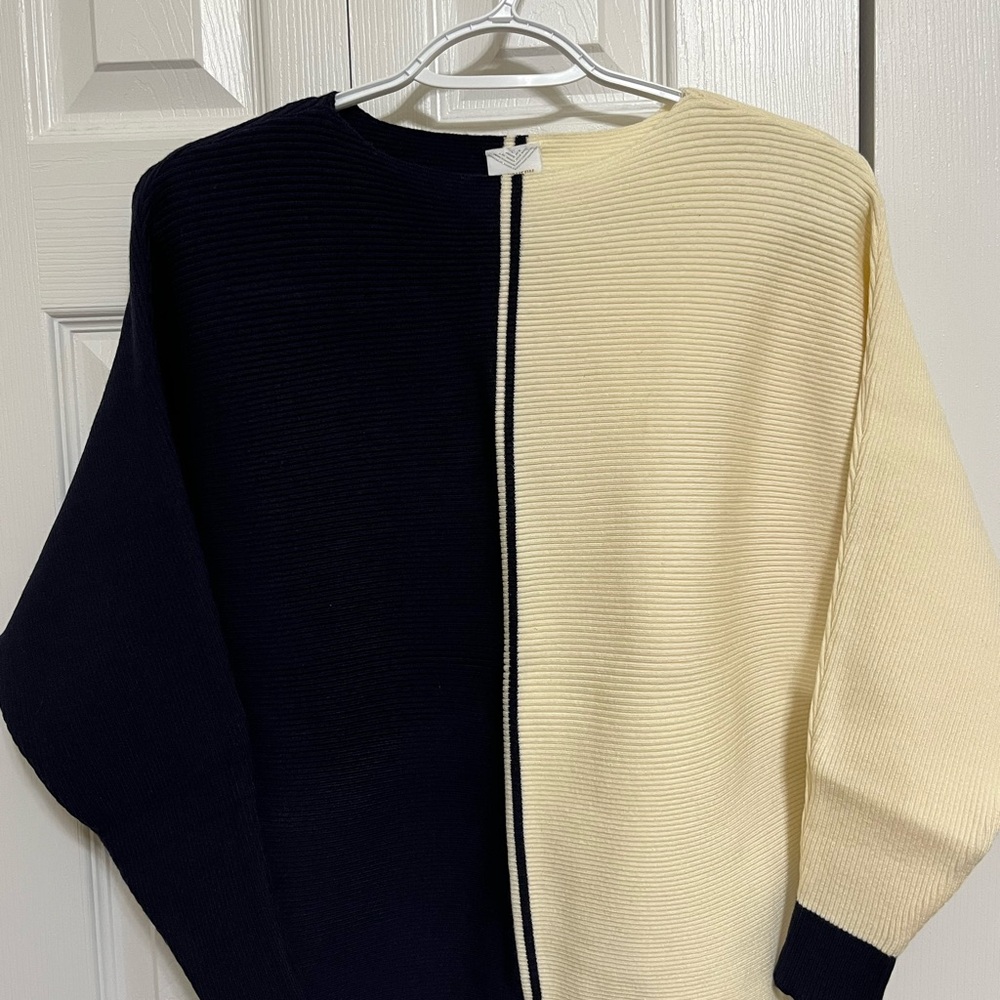 Elegant Navy and Cream Women's Sweater